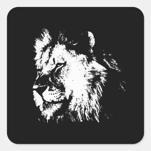 Black White Lion - Animal Pop Art Square Sticker (Front)