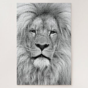 Black & White Lion - Animals Art Jigsaw Puzzle
