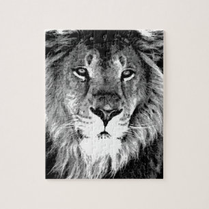 Black & White Lion - Animals Art Jigsaw Puzzle
