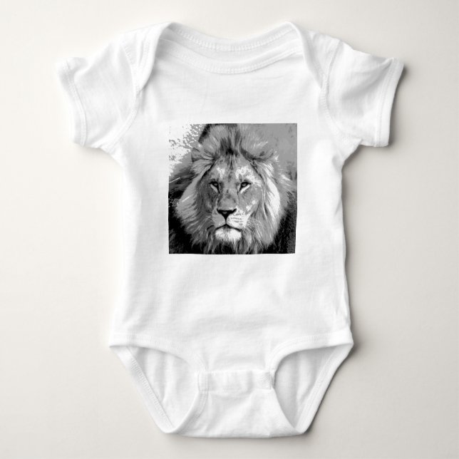 Black White Lion Baby Bodysuit (Front)