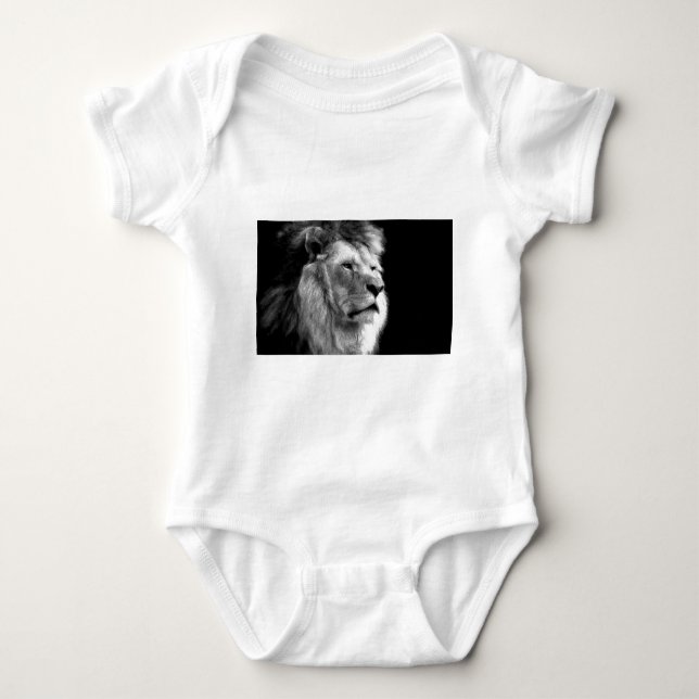 Black White Lion Baby Bodysuit (Front)