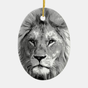 Black White Lion Ceramic Ornament