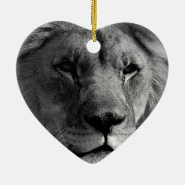 Black & White Lion Ceramic Ornament (Front)