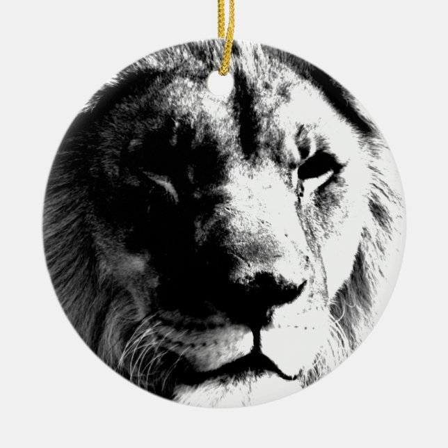 Black & White Lion Ceramic Ornament (Front)