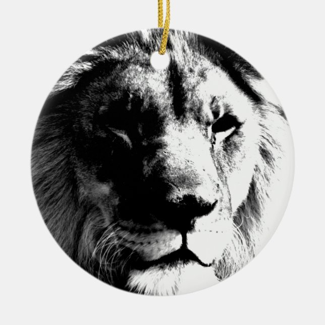 Black & White Lion Ceramic Tree Decoration (Front)