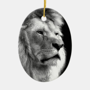 Black White Lion Ceramic Tree Decoration