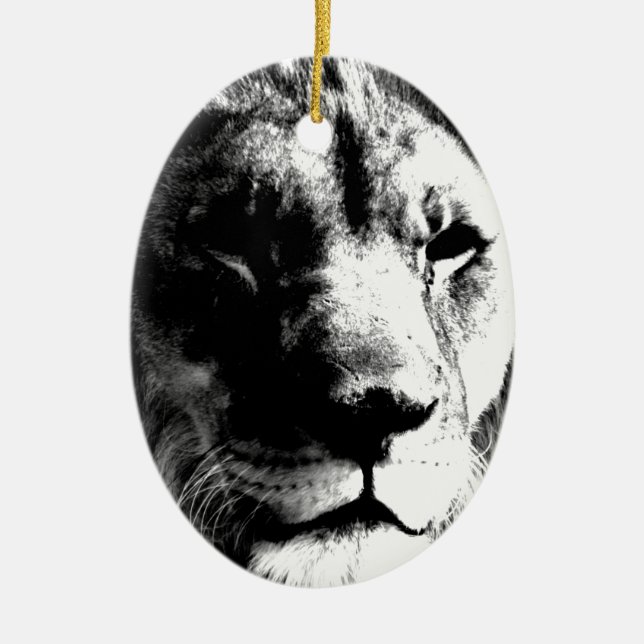 Black & White Lion Ceramic Tree Decoration (Front)