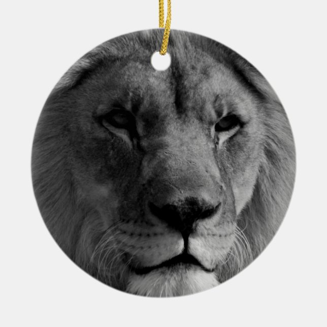 Black & White Lion Christmas Tree Decoration (Front)