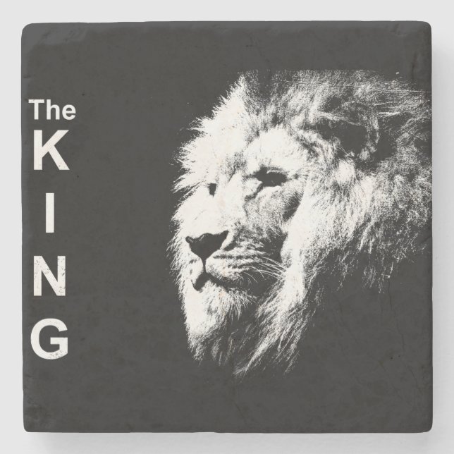 Black & White Lion Head Modern Pop Art Template Stone Coaster (Front)