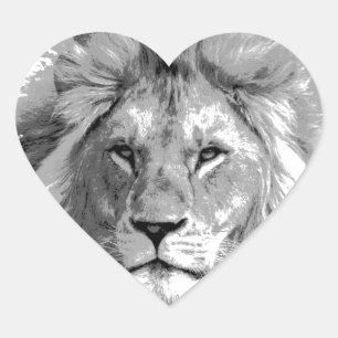 Black White Lion Heart Sticker