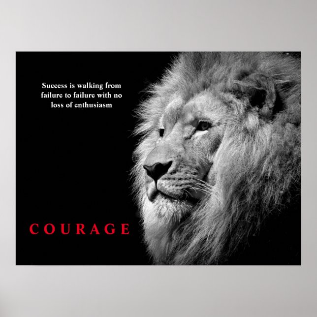 Black White Lion Inspirational Courage Poster (Front)