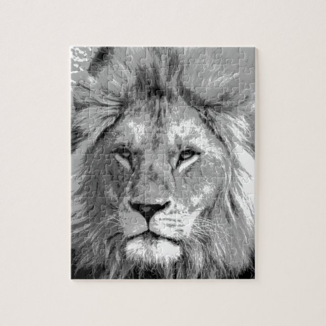 Black White Lion Jigsaw Puzzle (Vertical)