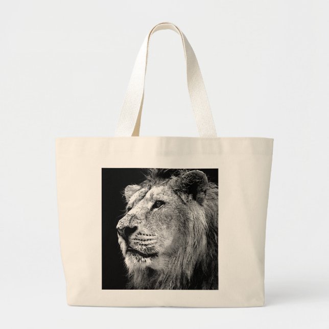 Black & White Lion Large Tote Bag (Front)