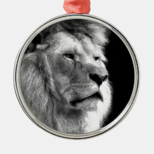 Black White Lion Metal Ornament