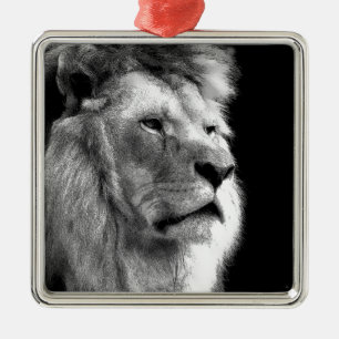 Black White Lion Metal Ornament