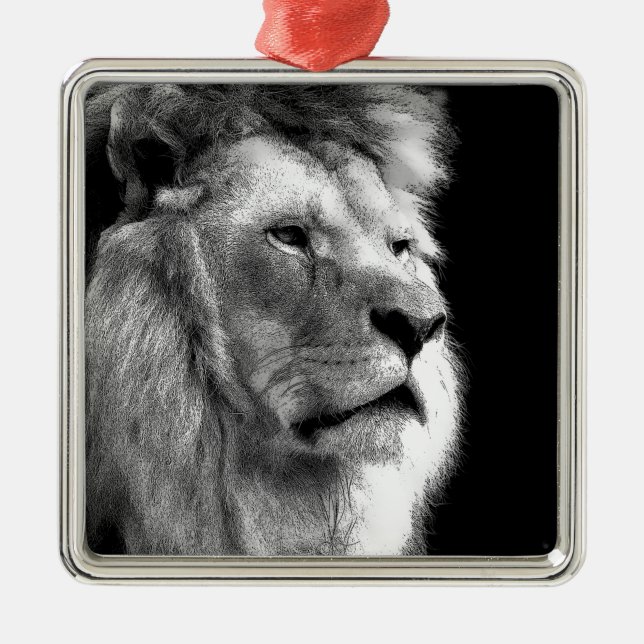 Black White Lion Metal Ornament (Front)
