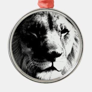 Black & White Lion Metal Tree Decoration