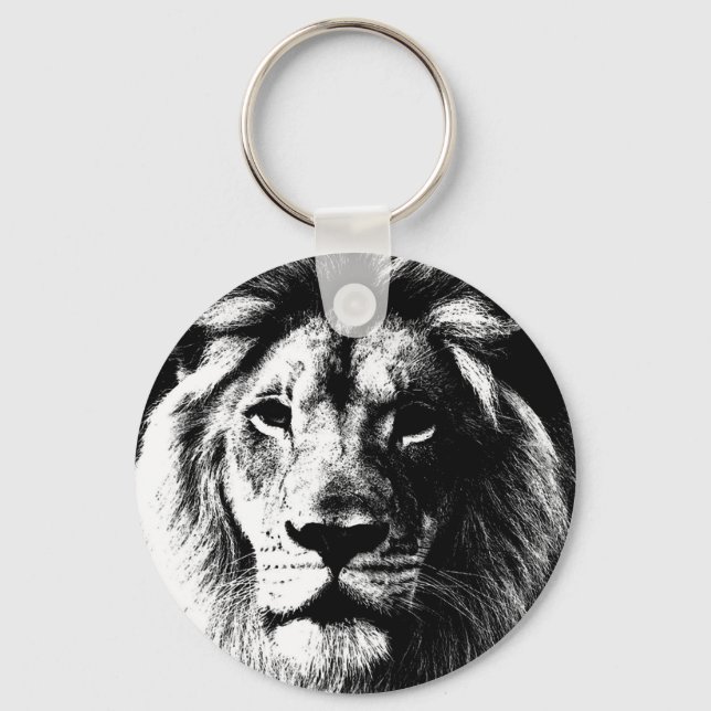 Black White Lion Motivational Challenge Key Ring (Front)