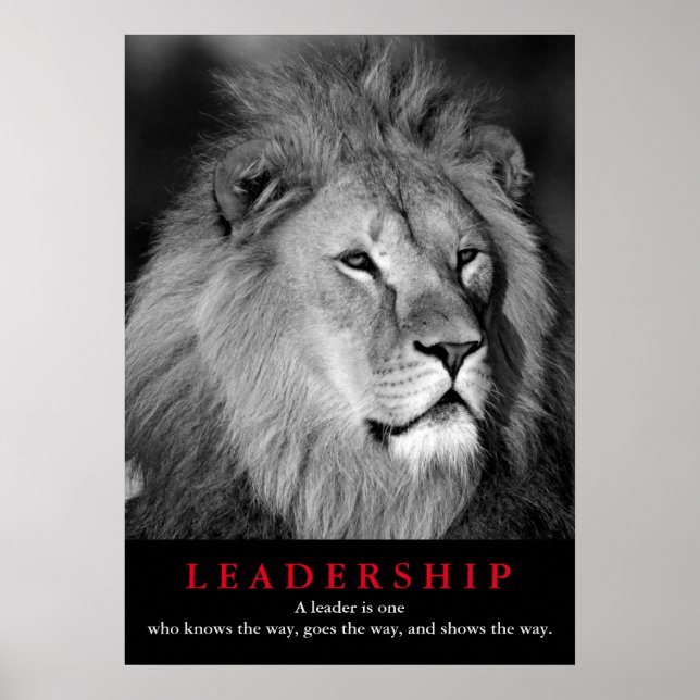 Black White Lion Motivational Leadership Poster (Front)