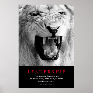Black & White Lion Motivational Leadership Poster