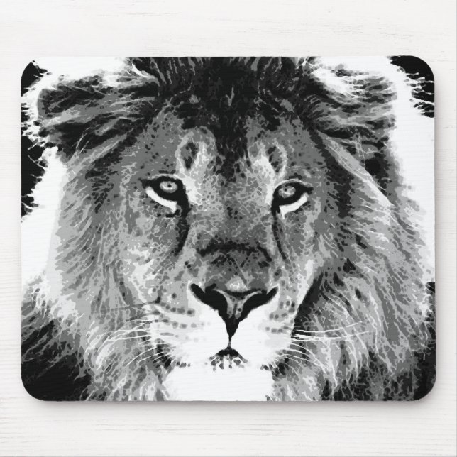 Black & White Lion Mouse Pad (Front)