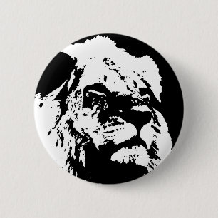 Black & white lion pop art 6 cm round badge