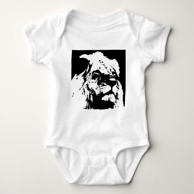 Black & white lion pop art baby bodysuit (Front)