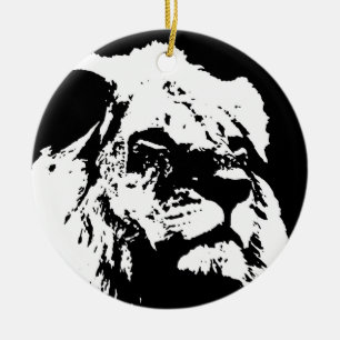 Black & white lion pop art ceramic ornament
