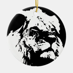 Black & white lion pop art ceramic ornament