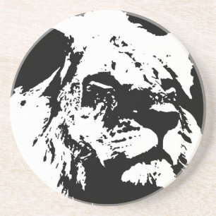 Black & white lion pop art coaster
