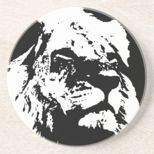 Black & white lion pop art coaster