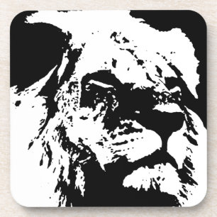 Black & white lion pop art coaster