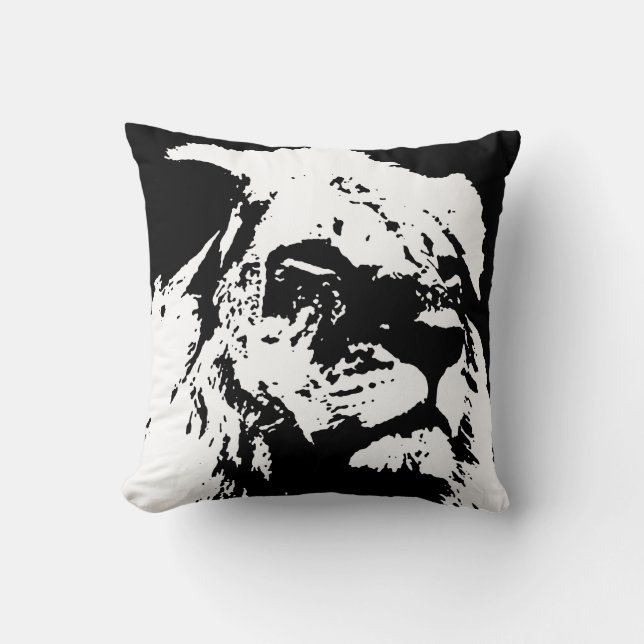 Black & white lion pop art cushion (Front)