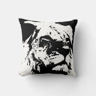 Black & white lion pop art cushion