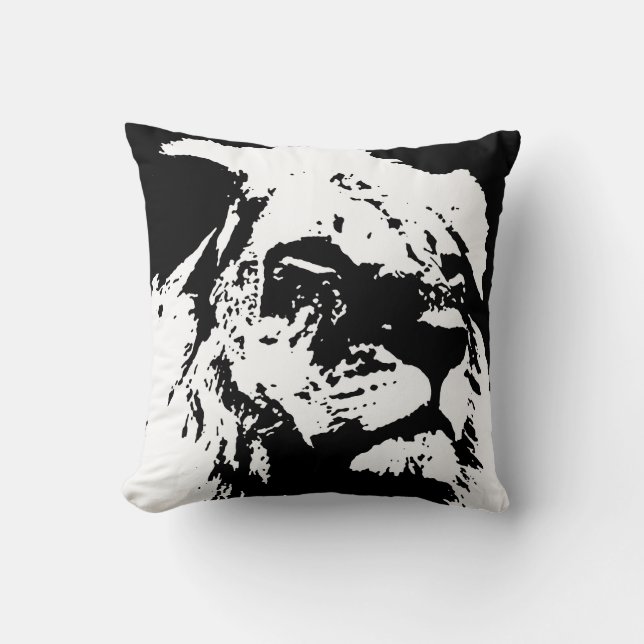 Black & white lion pop art cushion (Front)