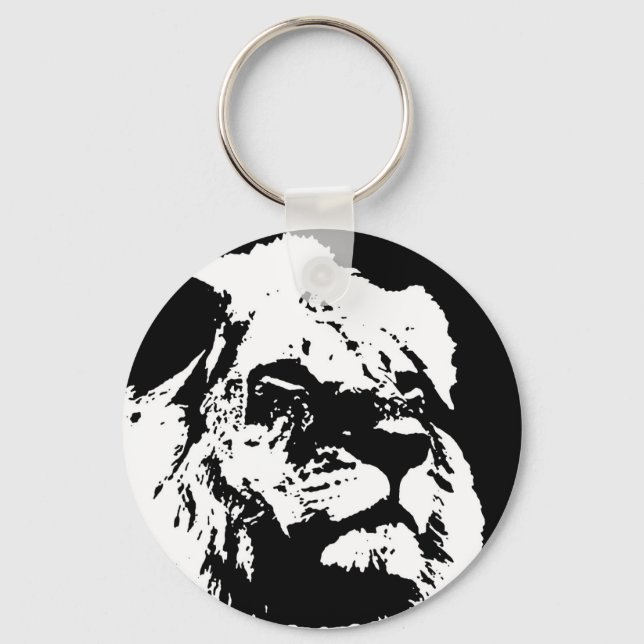 Black & white lion pop art key ring (Front)