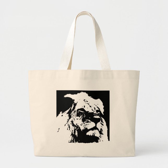Black & white lion pop art large tote bag (Front)