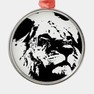 Black & white lion pop art metal ornament