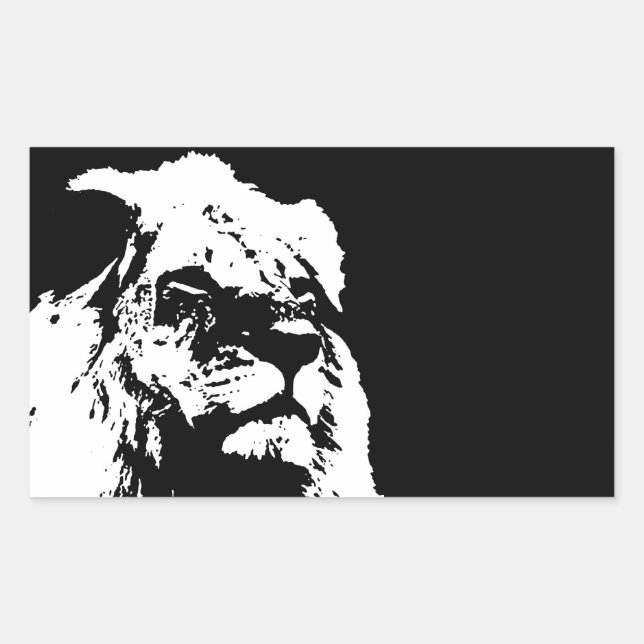 Black & white lion pop art rectangular sticker (Front)