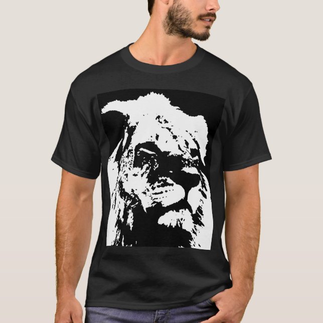 Black & white lion pop art T-Shirt (Front)