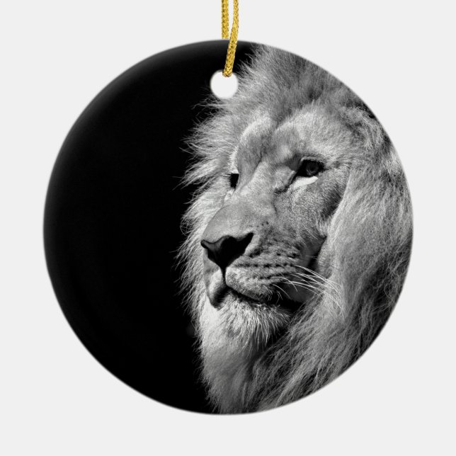 Black White Lion Portrait - Animal Photography Christmas Ornament (Front)