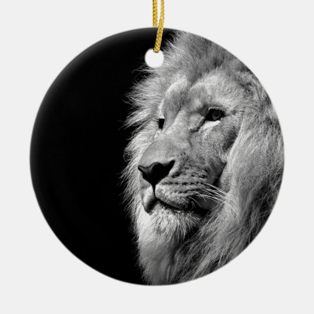 Black White Lion Portrait - Animal Photography Christmas Ornament (Front)