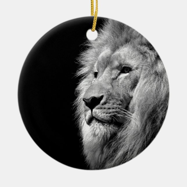 Black White Lion Portrait - Animal Photography Christmas Ornament (Front)