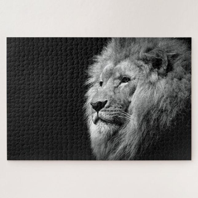 Black White Lion Portrait - Animal Photography Jigsaw Puzzle (Horizontal)