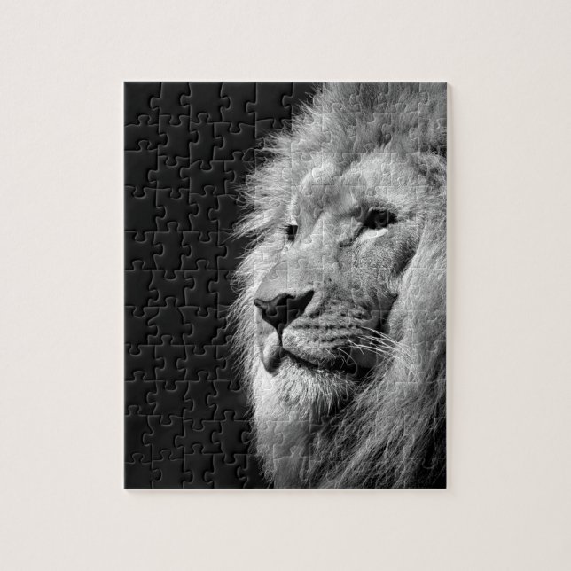 Black White Lion Portrait - Animal Photography Jigsaw Puzzle (Vertical)