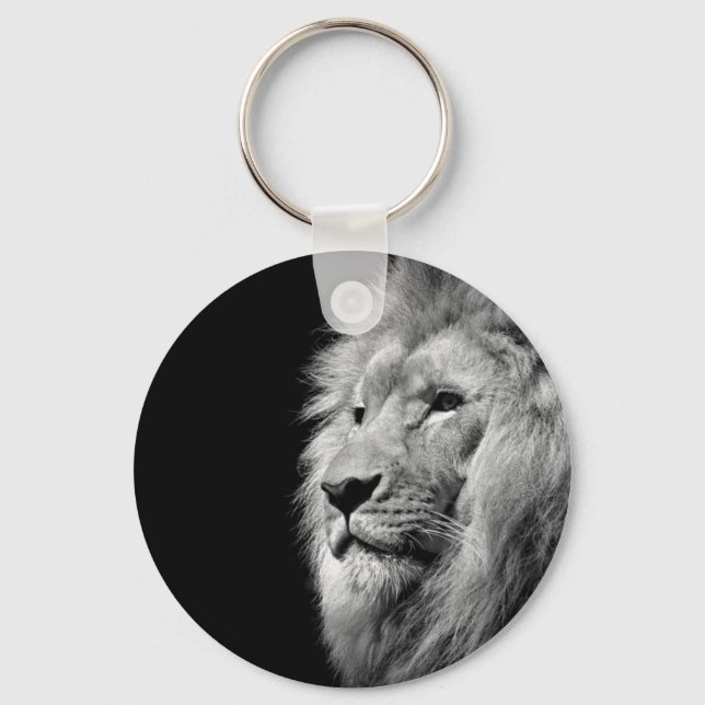 Black White Lion Portrait - Animal Photography Key Ring (Front)