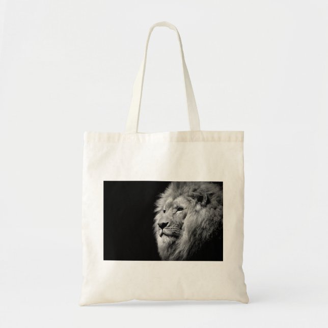 Black White Lion Portrait - Animal Photography Tote Bag (Front)