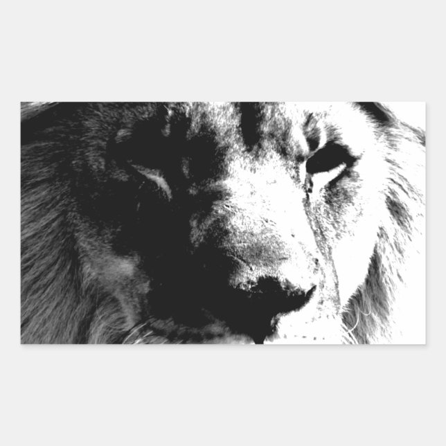 Black & White Lion Rectangular Sticker (Front)