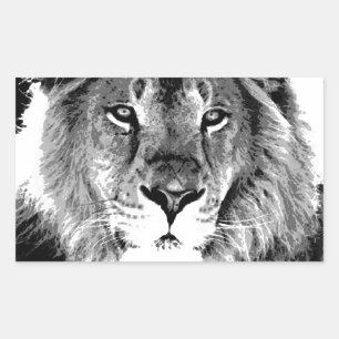 Black & White Lion Rectangular Sticker
