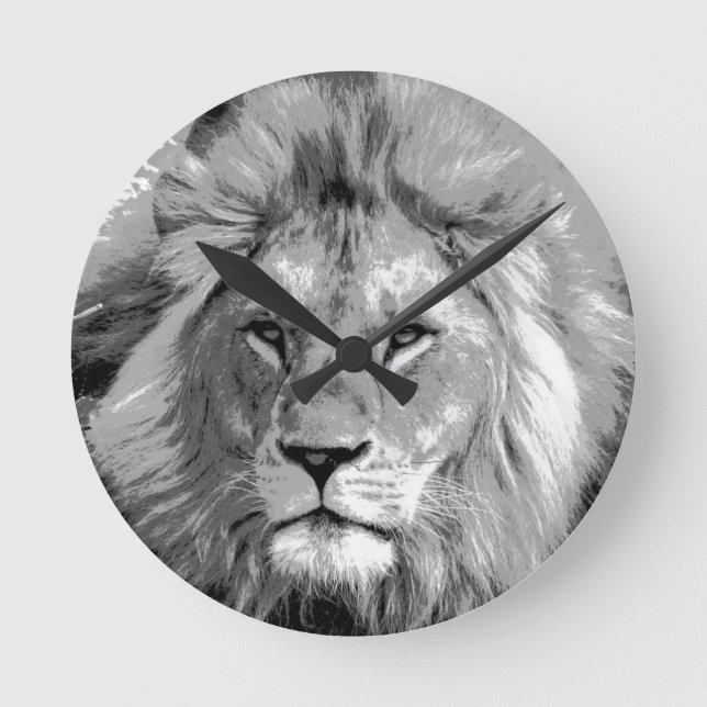Black White Lion Round Clock (Front)